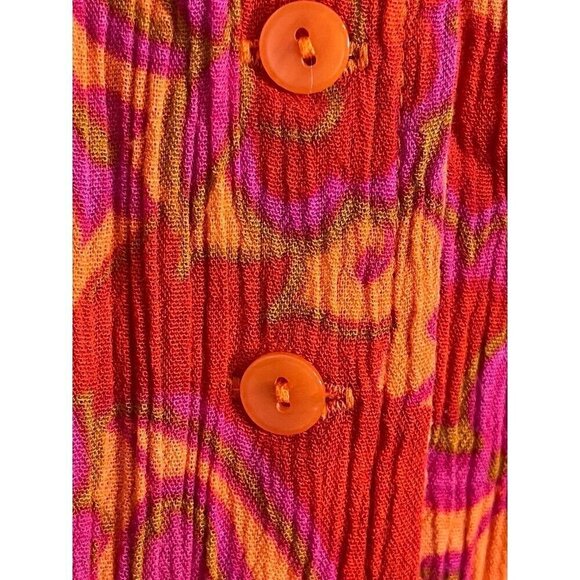 NY Co Top Women S Pink Button Down Crinkle Floral Gauze Striped Tunic Tropical - Picture 4 of 10